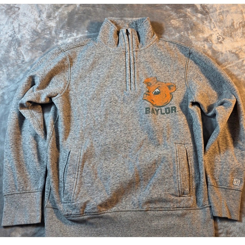 Baylor Bears Tailgate 1/4 Zip Fleece Sweatshirt Men Medium Gray Graphic Pullover